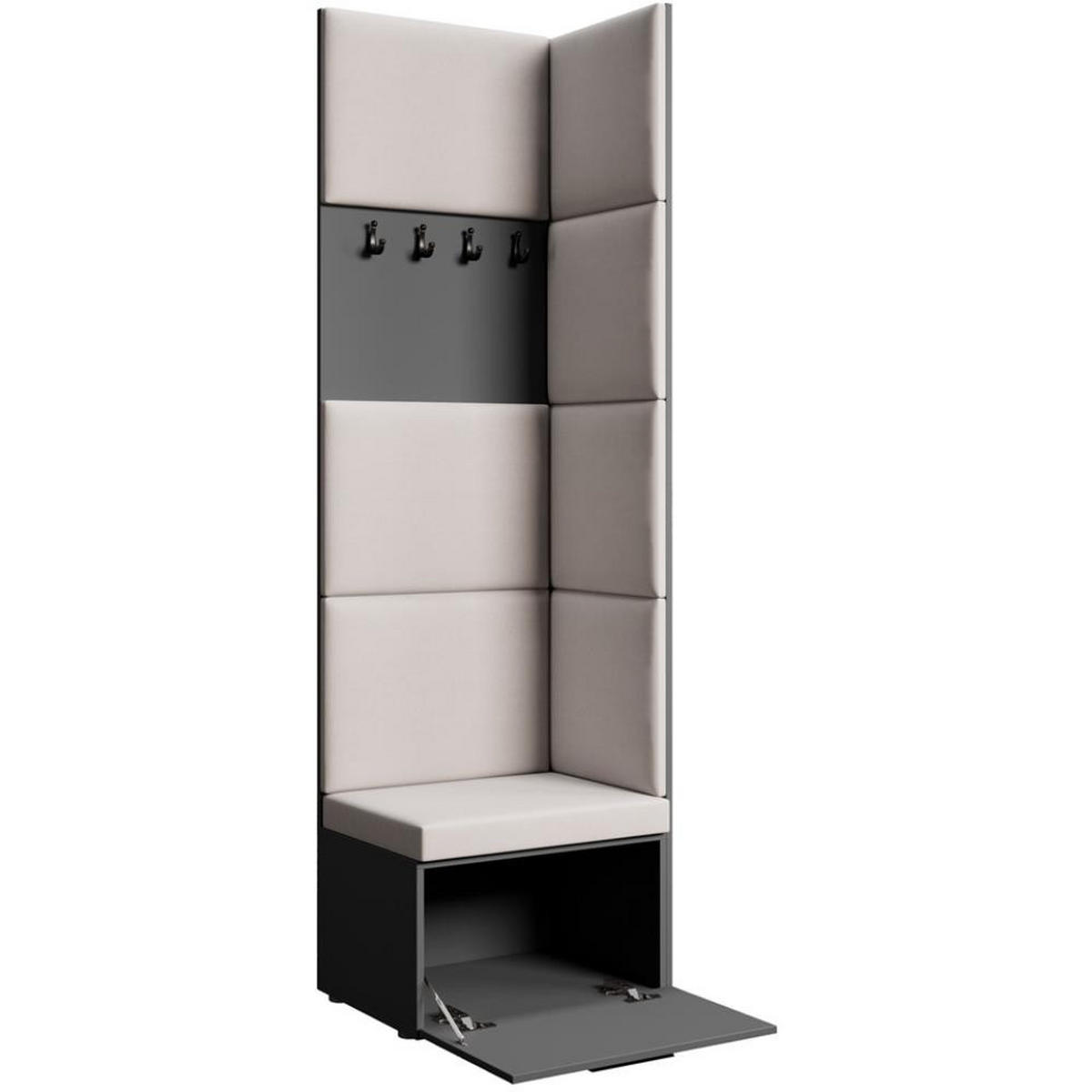 GARDEROBE Margaret V 81/203/43 mit gepolsterten Paneelen - Beige/Schwarz, Holzwerkstoff/Kunststoff (60/206.5/42cm) - Beautysofa