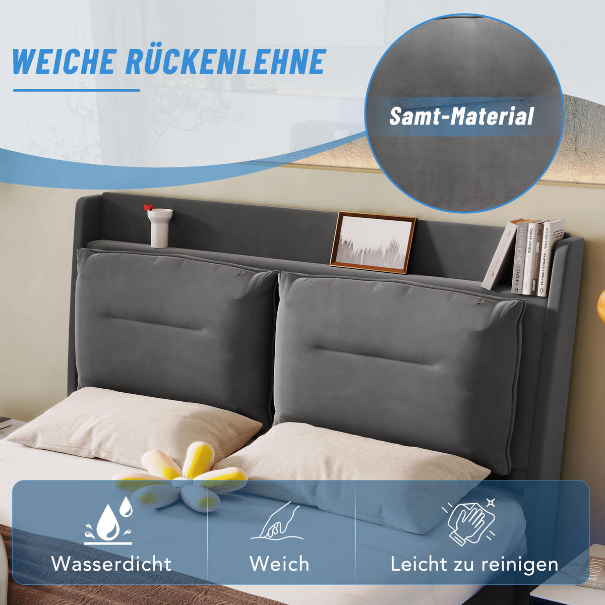 POLSTERBETT 180/200 cm Dunkelgrau mit hydraulischem Bettkasten und LED-Beleuchtung - Dunkelgrau, Textil (180/200cm) - OKWISH