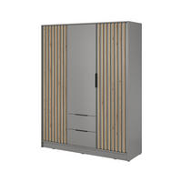 KLEIDERSCHRANK 150 cm Fioro - 3 Türen, Lamellen, Schubladen, Grau - Grau, Holz (155/200/51cm) - Emporius