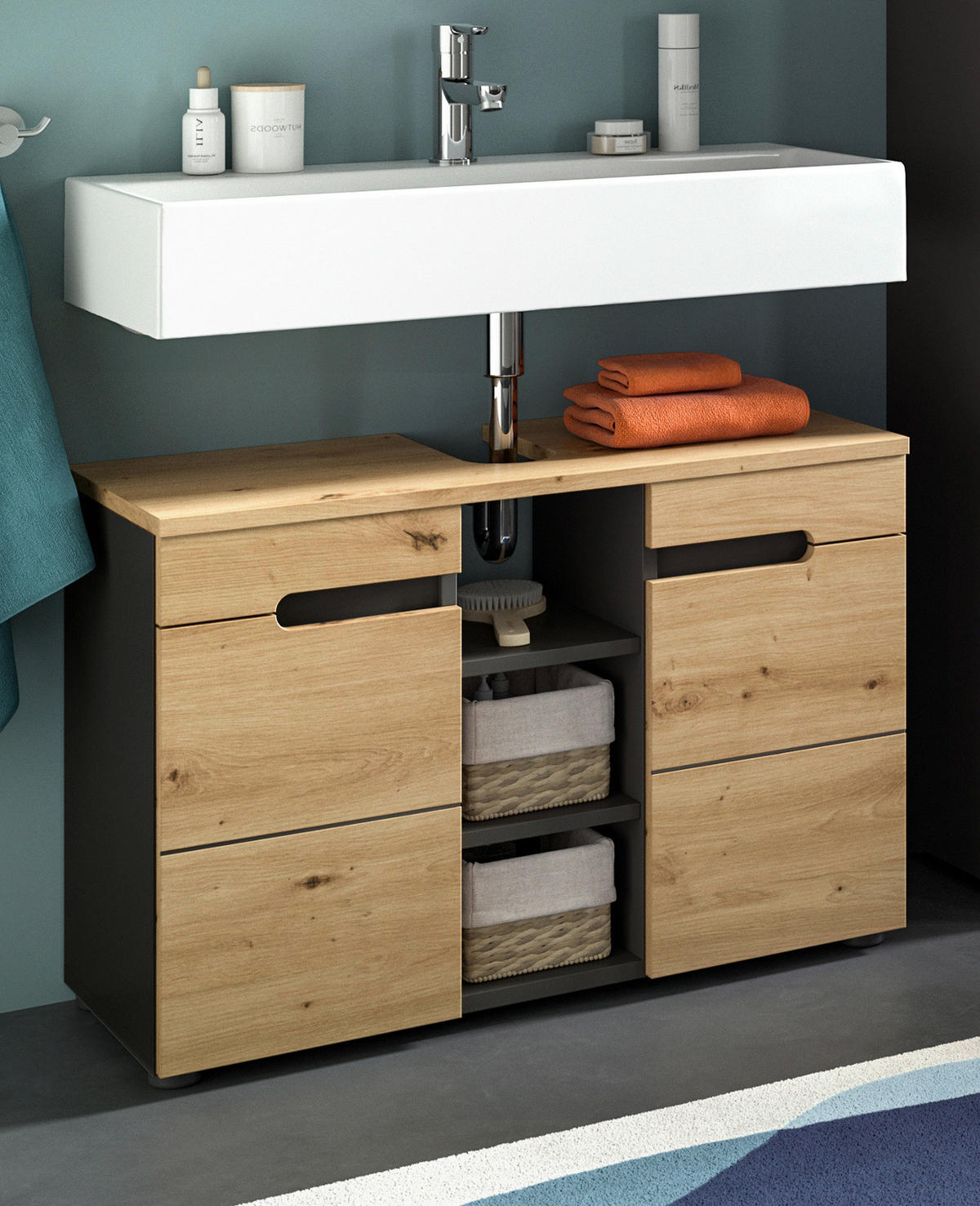 WASCHBECKENUNTERSCHRANK Eiche, grau 80 cm mit Soft-Close - Eiche Artisan/Grau, Holz/Holzwerkstoff (80/55/34cm) - Inn.Furn