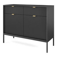 KOMMODE Kioto 104 cm in Schwarz mit schwarzen Beinen und geriffelten Fronten - Goldfarben/Schwarz, Holzwerkstoff/Metall (104/83/39cm) - Ravio