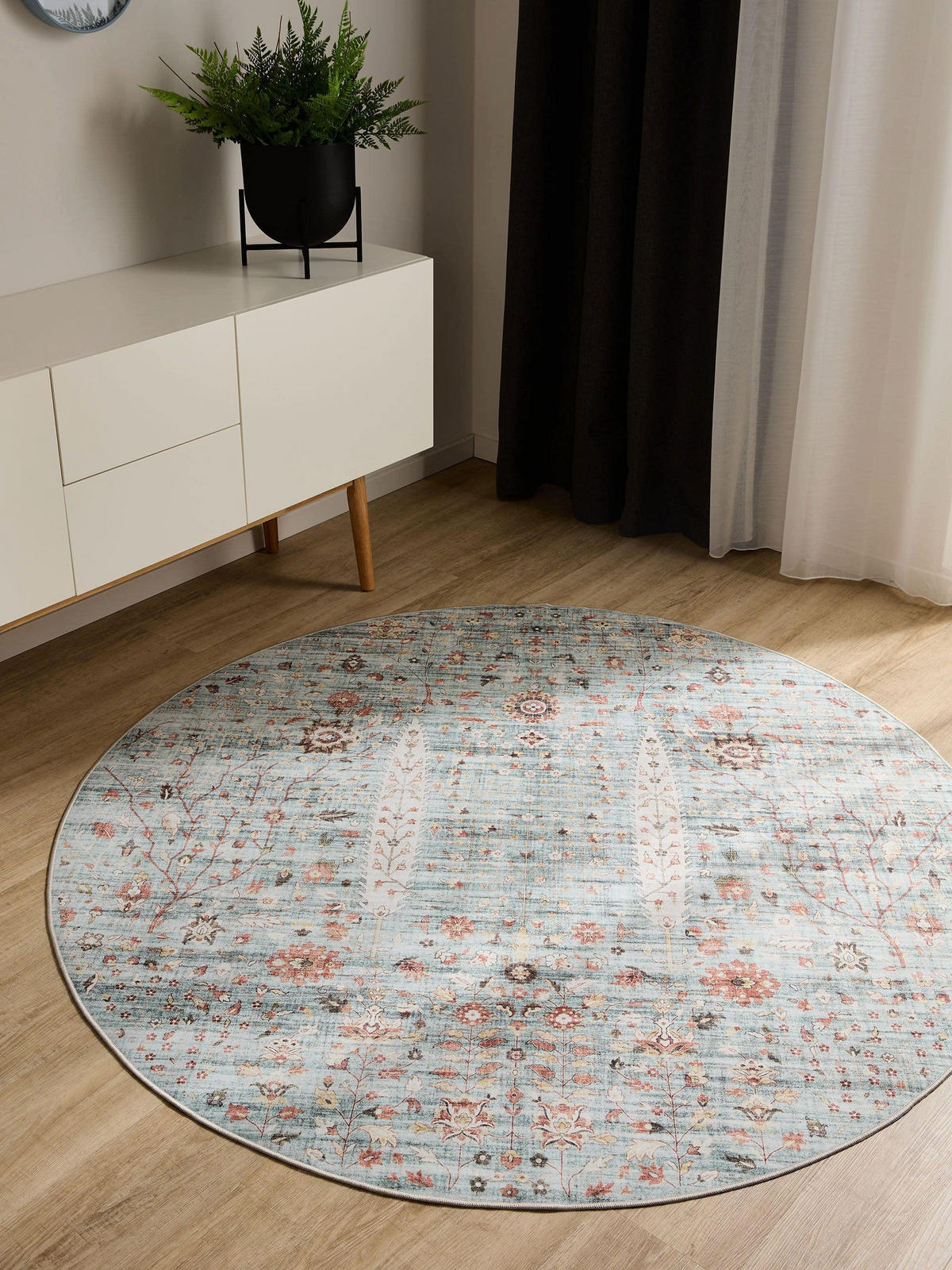 VINTAGE-TEPPICH George waschbar ø 120 cm rund - Türkis, Kunststoff (120/120cm) - benuta
