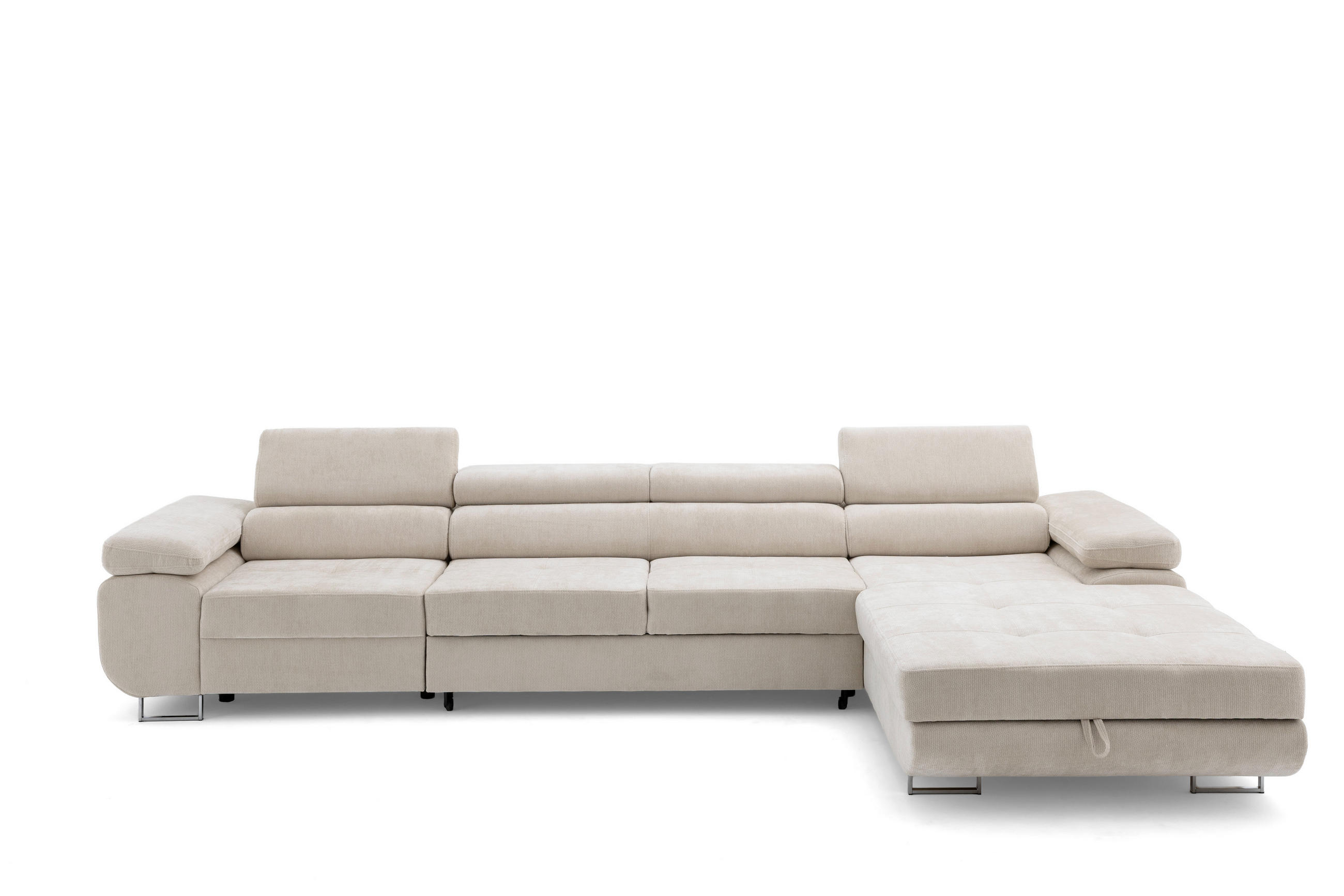 ECKSOFA ALONZO MAXI Rechts mit Schlaffunktion 125x195 Chenille Beige - Chromfarben/Beige, Holz/Textil (350/203cm) - Muffo