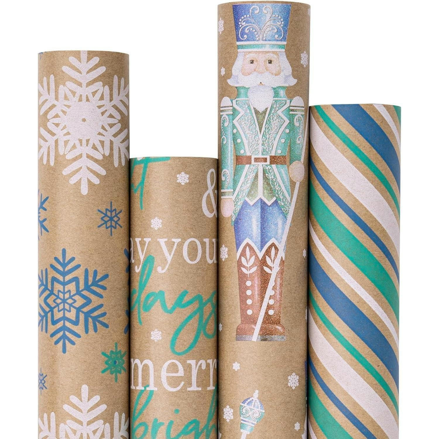 GESCHENKPAPIER 4 Rollen Kraftpapier Weihnachtsmotive 76 x 300 cm - Multicolor, Papier (4/76/15cm)