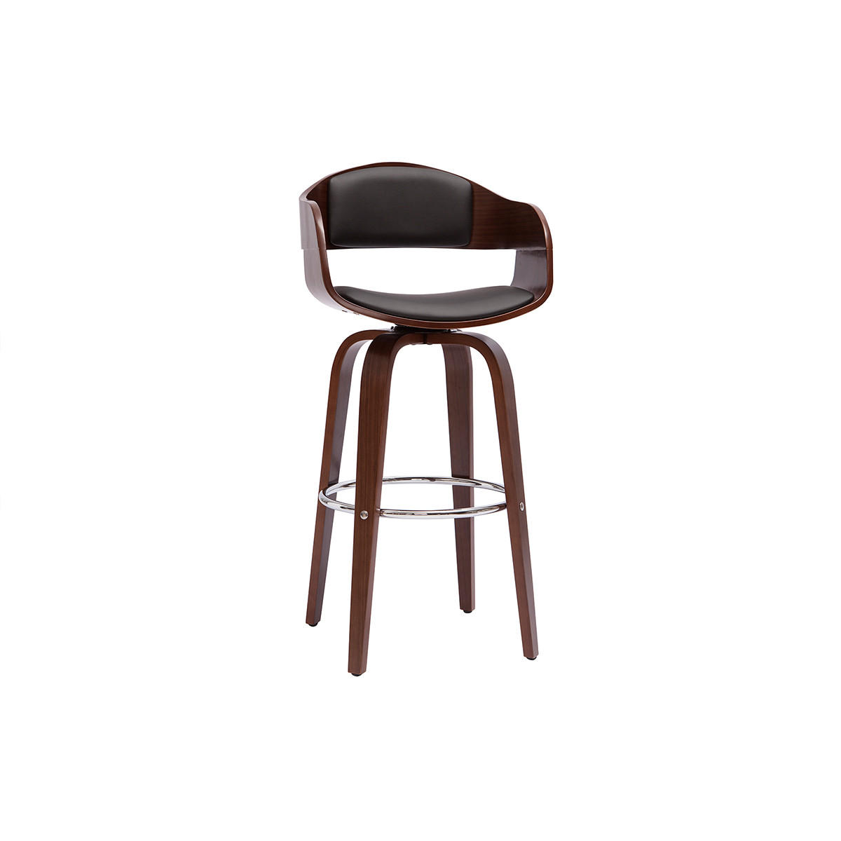 BARHOCKER Drehbar Schwarz Dunkles Holz H67 cm GAO - Walnussfarben, Textil (55/96/55cm) - Miliboo