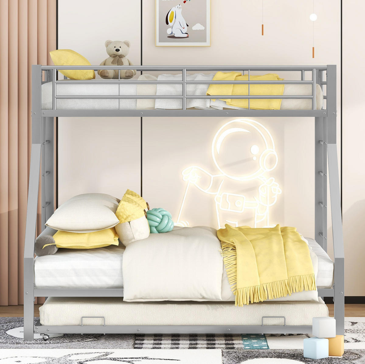ETAGENBETT 90/200 cm Silber mit Ausziehbett - Silberfarben, Metall (90/200cm) - MIVRAY