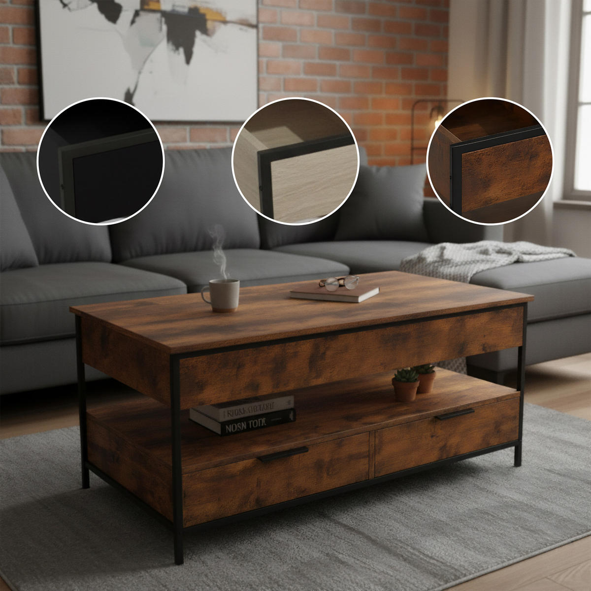 COUCHTISCH - Braun, Holzwerkstoff/Metall (50/100/63cm) - Relaxdays