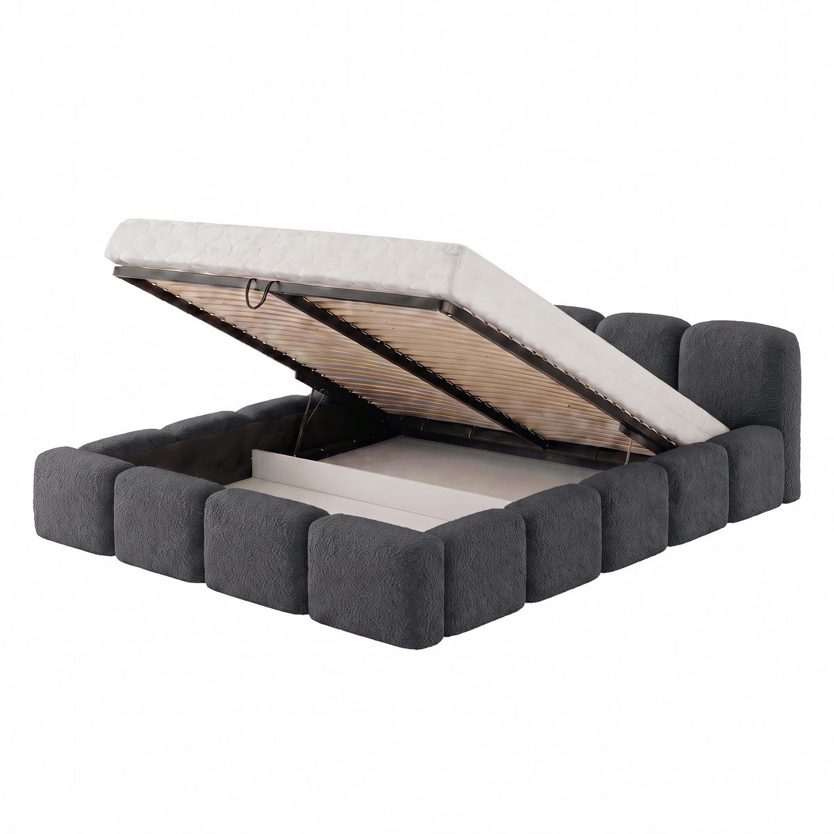 POLSTERBETT SUENO 180x200 cm in Graphit, gepolstertes Kopfteil, Metalllattenrost, Bettkasten, Bouclé-Stoff - Graphitfarben/Naturfarben, Holz/Textil (180/200cm) - Muffo