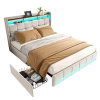 POLSTERBETT 180x200 cm Beige Stoff LED USB Typ-C 4 Schubladen - Beige, Holz (180/200cm) - SHOPENTRA