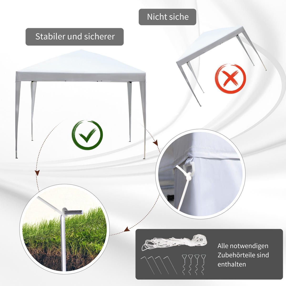 FALTPAVILLON 2,95x2,95 m Weiß - Weiß, Metall (295/255/295cm) - ComfortXL