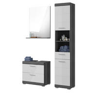 BADMÖBEL-SET weiß Hochglanz, grau 3-teilig 112 cm, Kombination mit viel Stauraum - Weiß Hochglanz/Grau, Holzwerkstoff (112/191/34cm) - Inn.Furn
