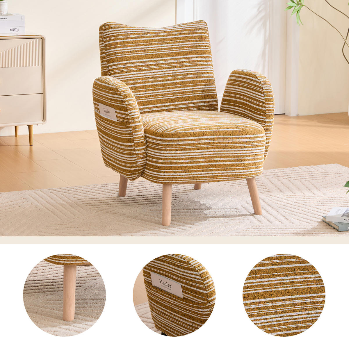 SESSEL 77/81/87 cm in Senfgelb aus Bouclé mit Seitentasche - Currygelb, Textil (77/87/81cm) - BEAOK