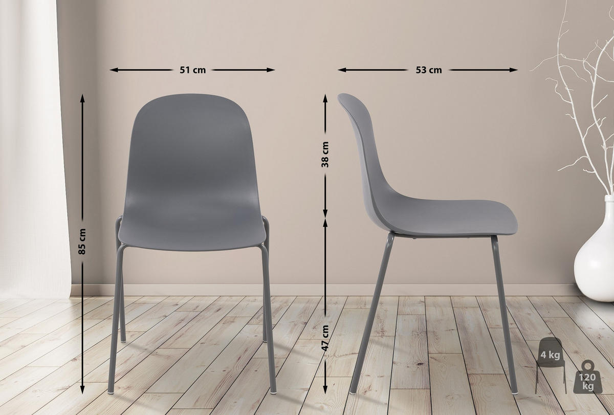 STAPELSTUHL 2er Set Kunststoff Dunkelgrau - Dunkelgrau, Kunststoff/Metall (51/85/53cm) - CLP