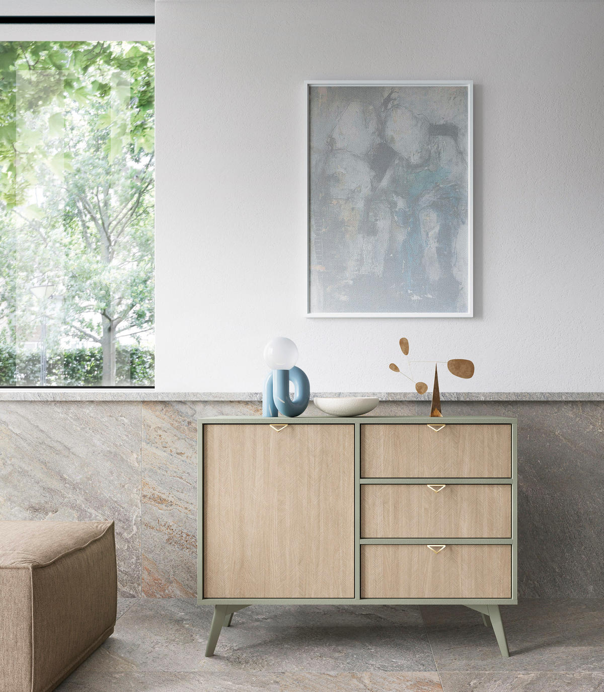 SIDEBOARD TOFINO KOM1-3S Holzbeine Eukalyptus - Eichefarben/Eukalyptusholzfarben, Holz/Holzwerkstoff (106/80/38cm) - Komodee