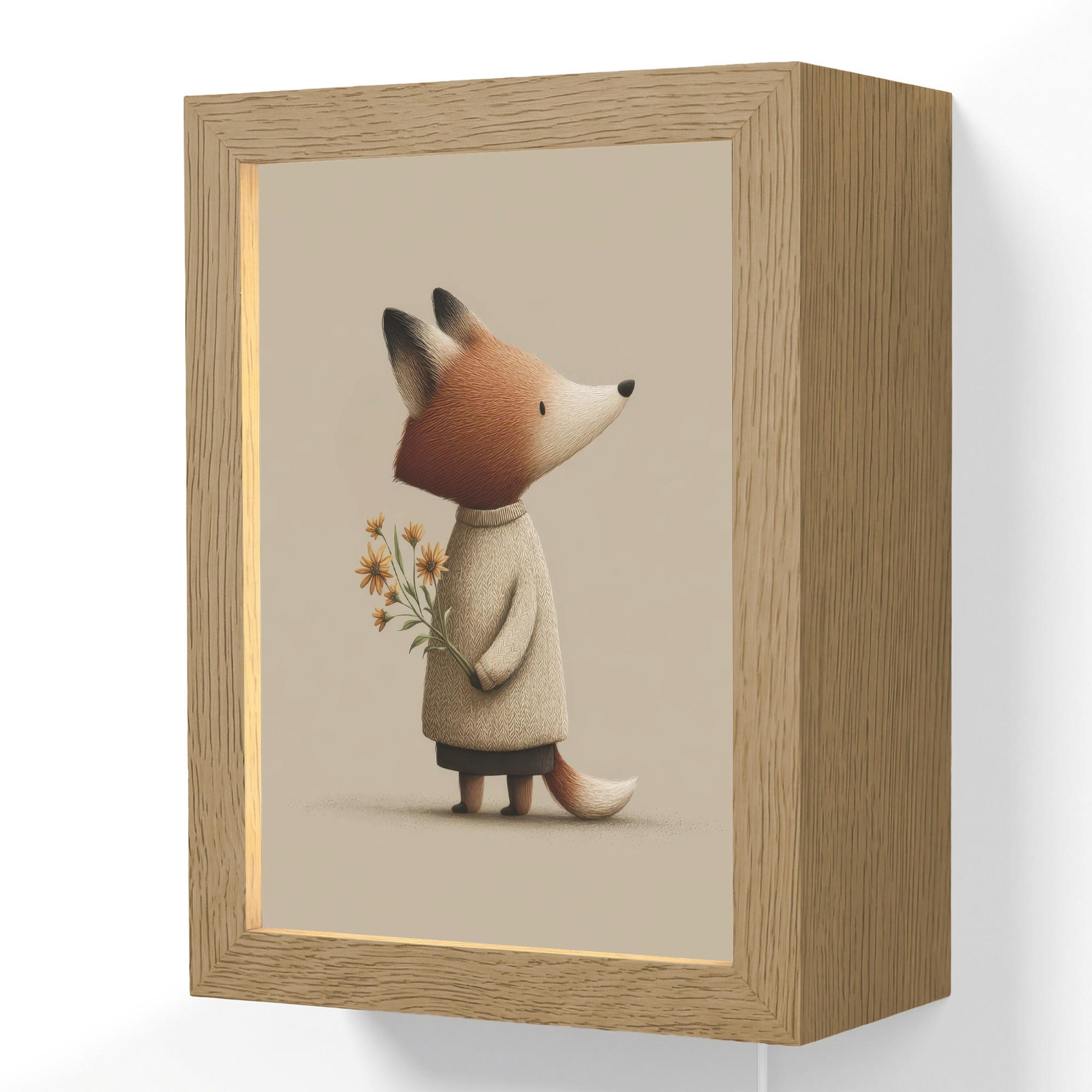 OnlyWow NÁSTĚNNÁ LAMPA Liška - Žluté květy - Minimalistický 15x20 cm