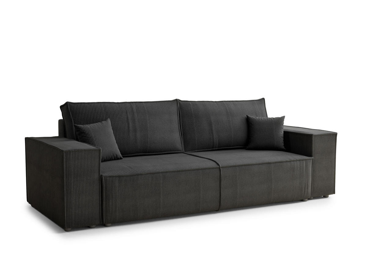SOFA MIT SCHLAFFUNKTION Milos Anthrazit Samtstoff - Anthrazit/Schwarz, Holz/Holzwerkstoff (255/70/105cm) - Maison de Reve