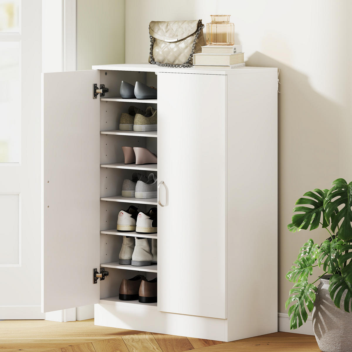 SCHUHSCHRANK Weiß 35.0/70.0/108.0 cm - Weiß, Holzwerkstoff (70/108/35cm)