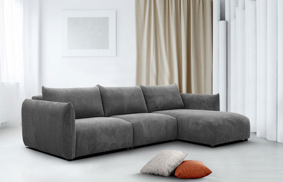 ECKSOFA TAUER 5-Sitzer, dunkelgrau - Dunkelgrau/Schwarz, Holzwerkstoff/Kunststoff (294/173cm) - Courtois Laville