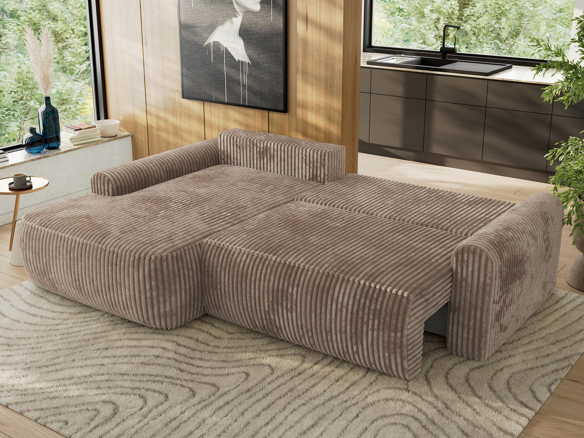 ECKSCHLAFSOFA CUBO L Braun Cord - links - Schwarz/Braun, Kunststoff/Textil (273/187cm) - MKS