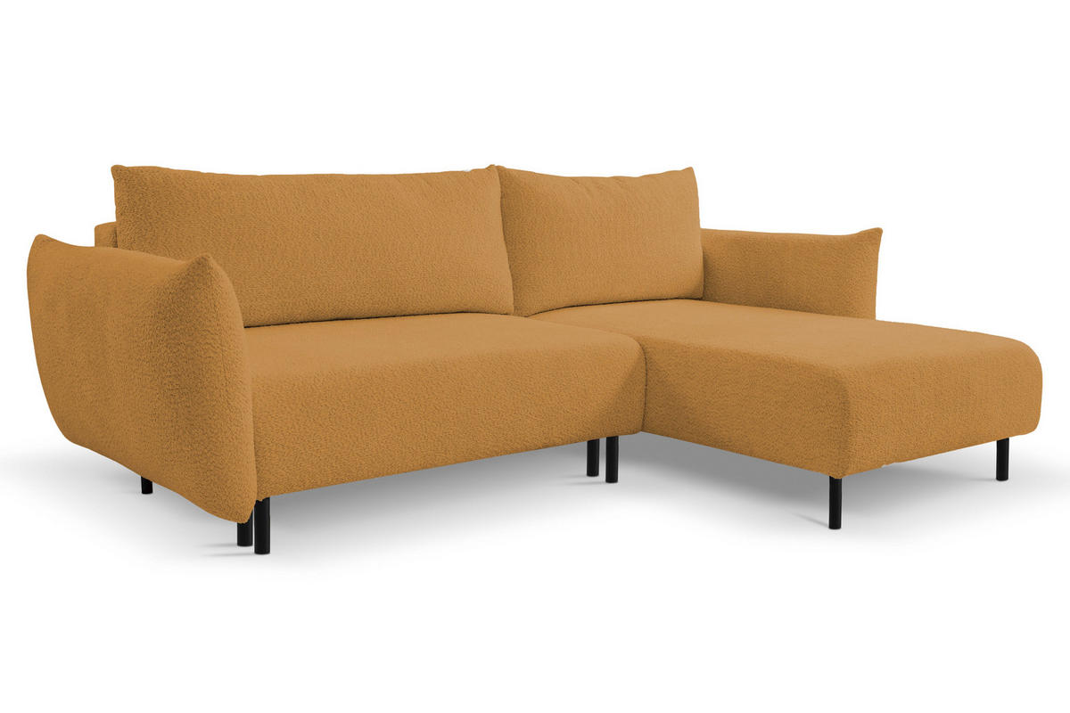 ECKSOFA ADEL mit Schlaffunktion und Bettkasten, L-förm, Metallbeine, verstellbar lose Rückenkissen, freistehend, RECHTS, 257x171x90 cm, Gold - Goldfarben, Holz/Textil (257/171cm) - DomoHome