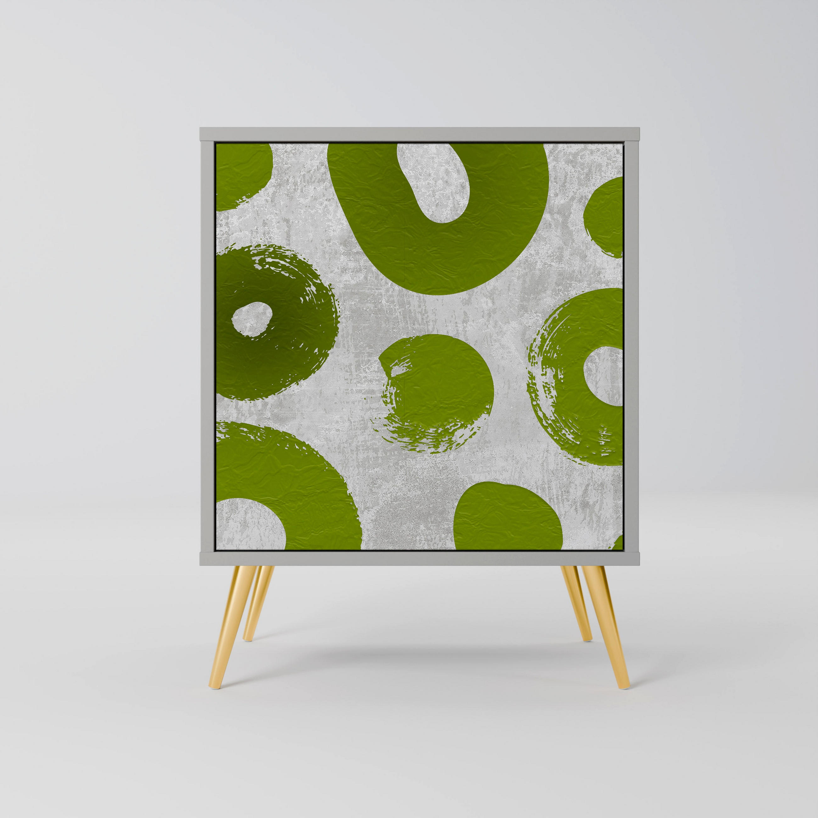 SIDEBOARD GREEN RHAPSODY, Grau, 57,5x42x75,5 cm, Goldfarbene Metallfüße - Goldfarben/Multicolor, Holzwerkstoff/Metall (57.5/75.5/42cm) - SpaceRebels