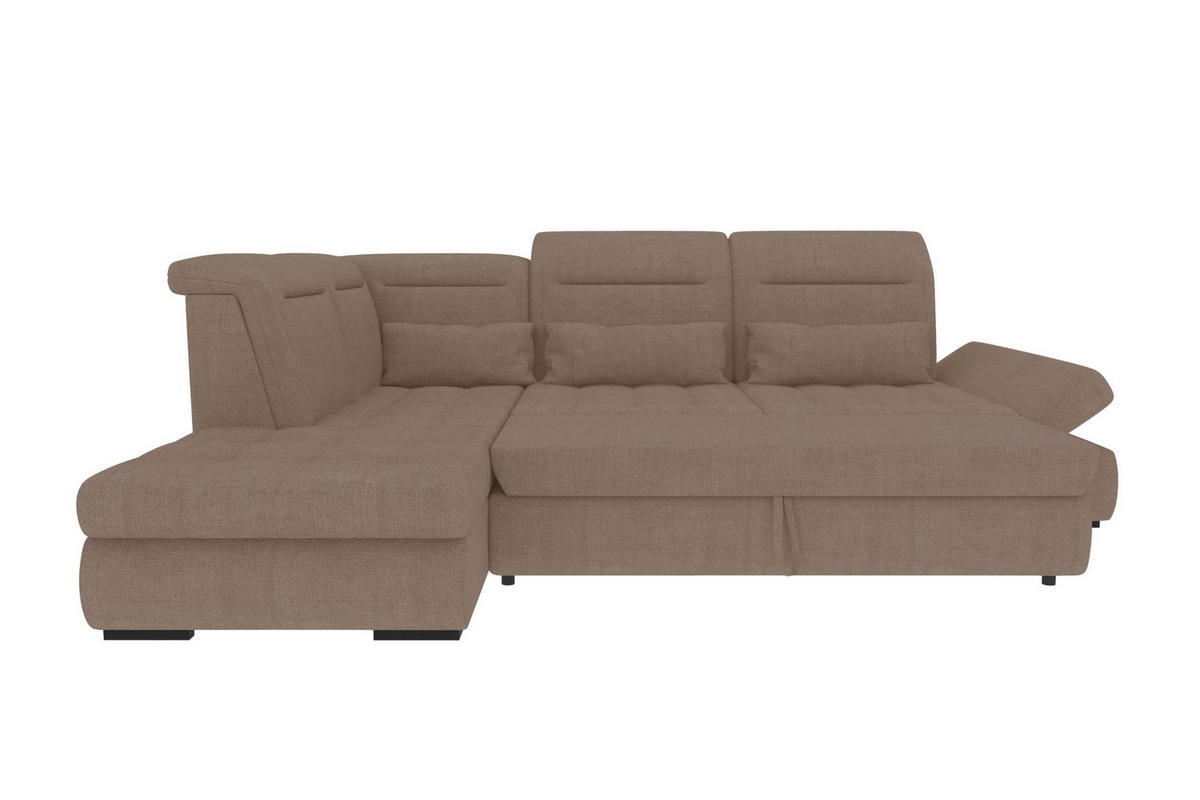 ECKSOFA Toscana Velours inkl. Schlaffunktion - Sandfarben/Taupe, Textil (227/279cm) - 99rooms