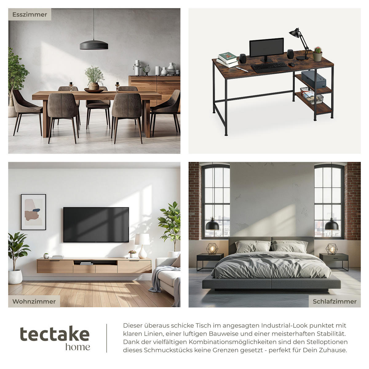 COMPUTERTISCH Canton,120 x 60 x 75,5 cm,Industrial Holz dunkel, rustikal - Rostfarben, Holzwerkstoff (120/60/75.5cm) - tectake