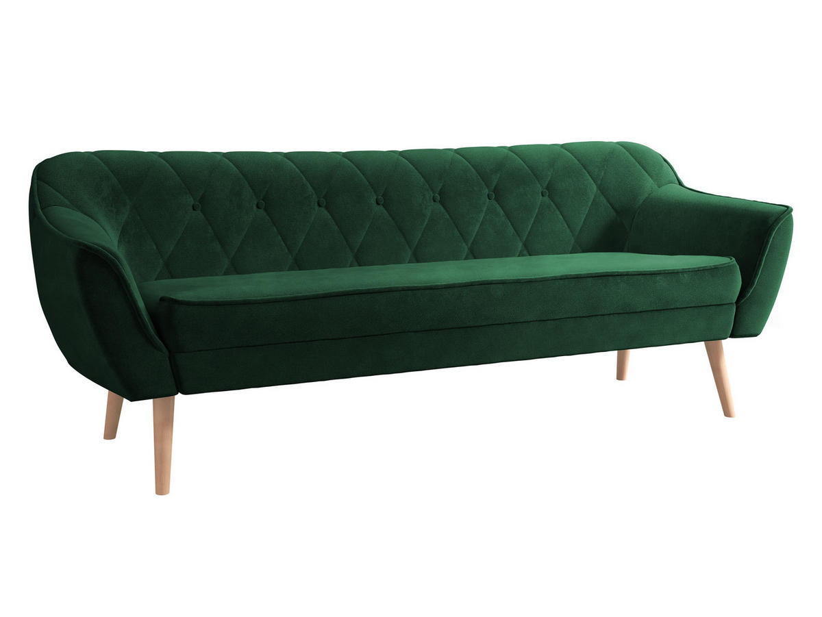 SOFA Skand 3 - Smaragdgrün/Naturfarben, Holz/Textil (180/75/74cm) - MIRJAN24