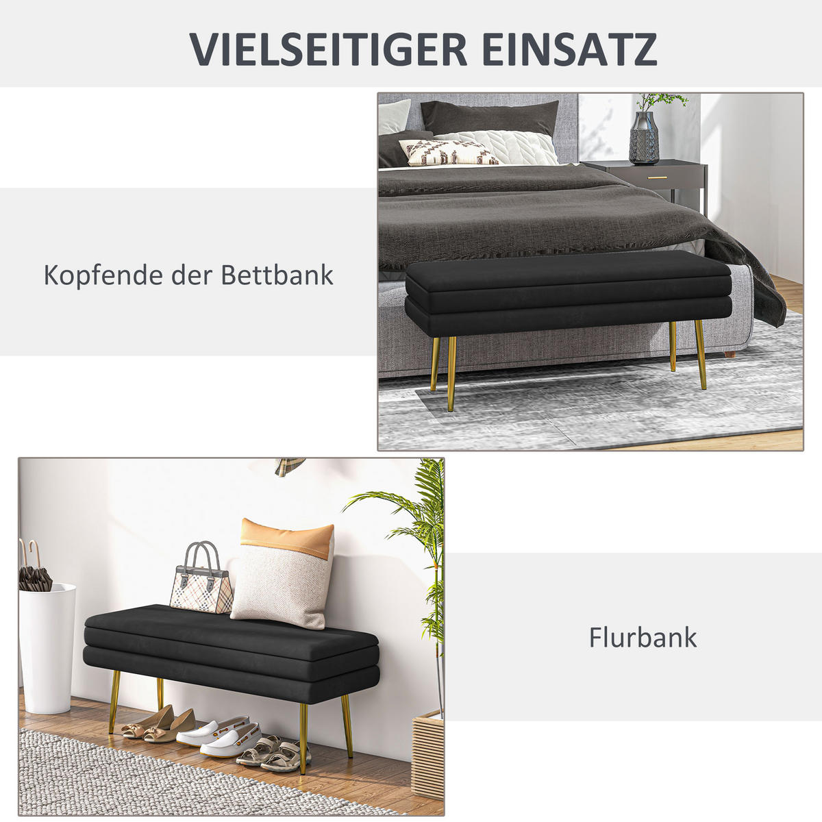SITZBANK mit Stauraum, Schwarz - Schwarz, Kunststoff (37.5/43/79.5cm) - HOMCOM