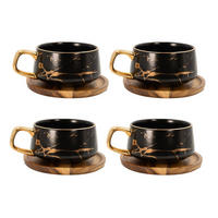KAFFEETASSE Marmor Design 200 ml mit Untersetzer (4-tlg.) - Schwarz, Keramik (13/6.3/13cm) - Intirilife
