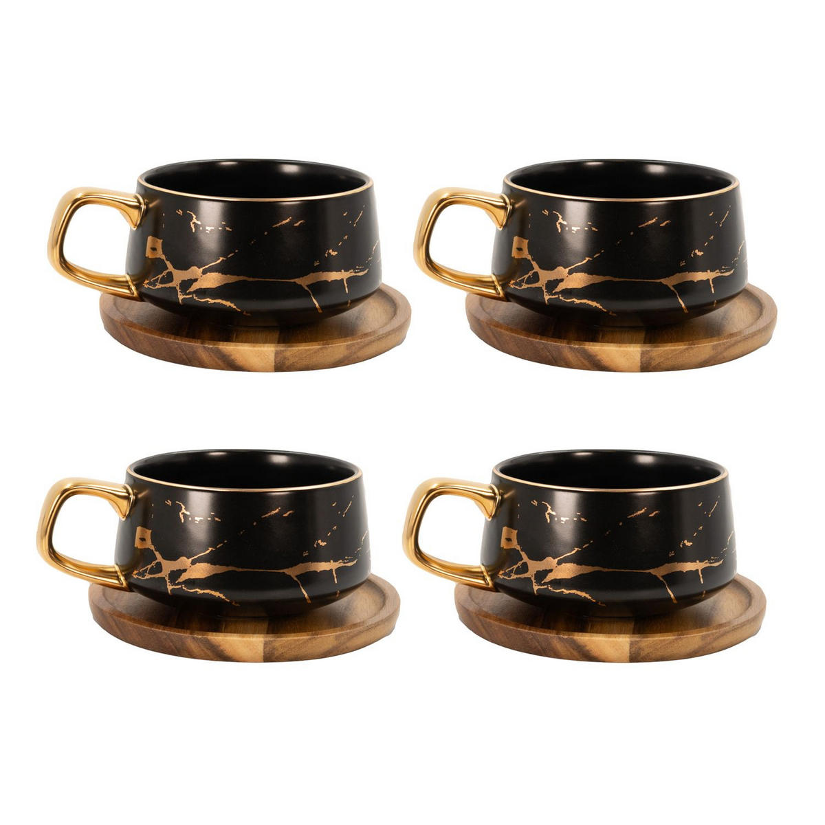 KAFFEETASSE Marmor Design 200 ml mit Untersetzer (4-tlg.) - Schwarz, Keramik (13/6.3/13cm) - Intirilife