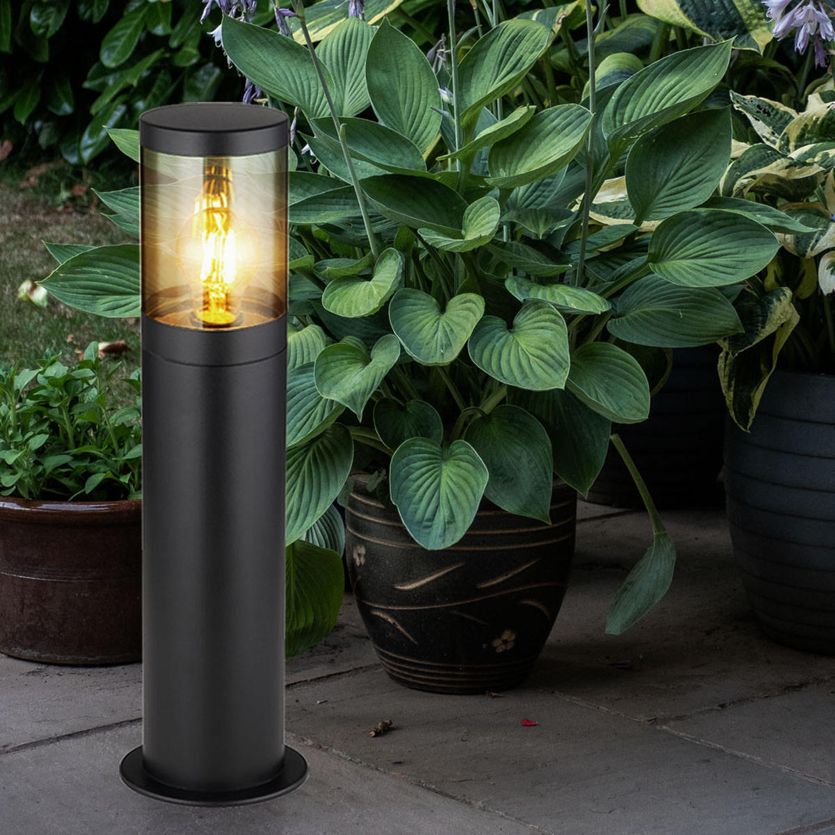 LED AUSSENLEUCHTE XELOO Edelstahl Schwarz - Schwarz, Metall (14/14/50cm) - Globo Lighting