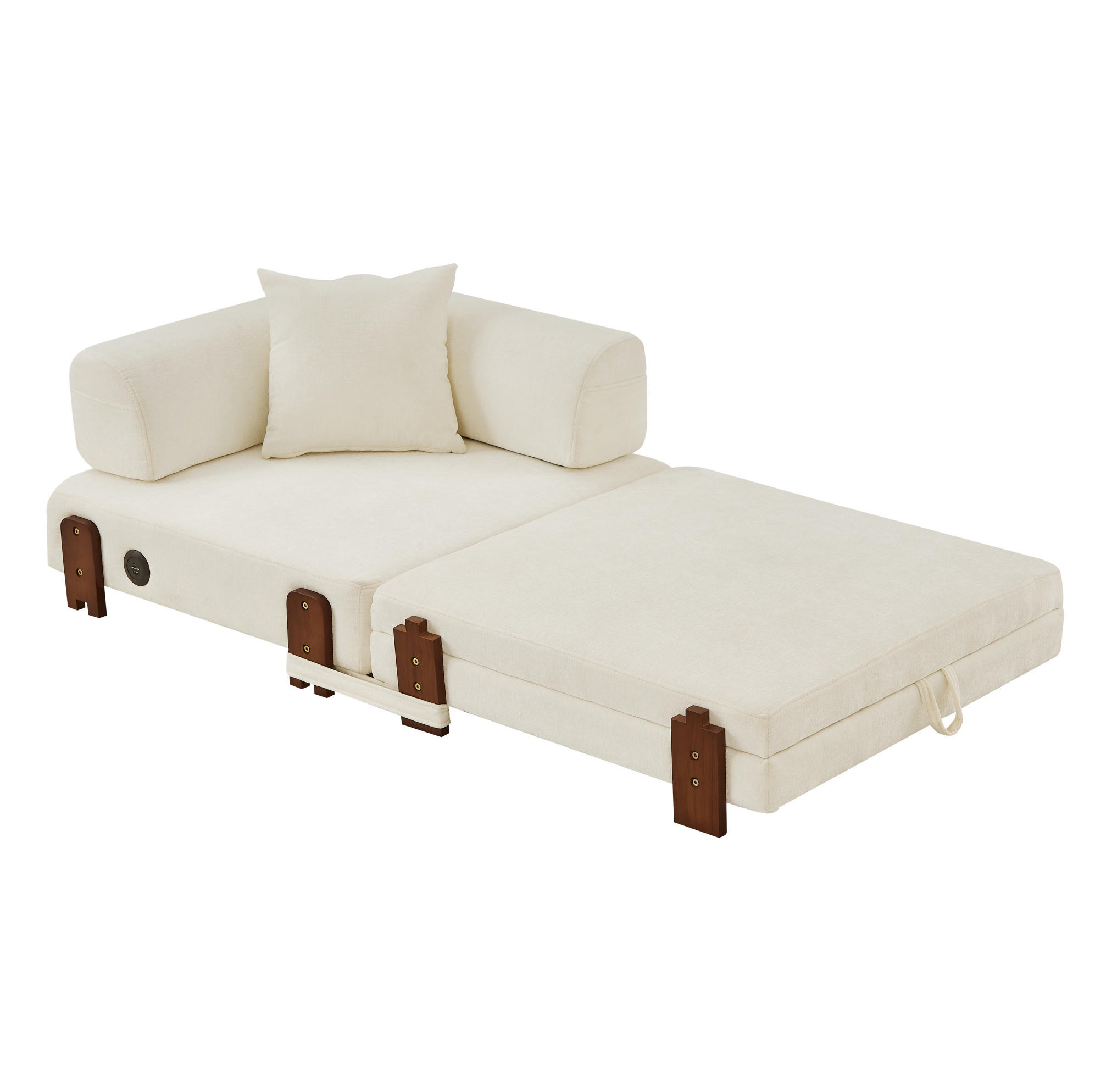 SCHLAFSOFA mit Schlaffunktion, USB- und Type-C-Anschluss, Stauraum und Seitentaschen, Beige - Beige, Textil (84/48/170.5cm) - Redom