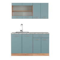 SINGLEKÜCHE R-Line Blau-Grau/Goldkraft Eiche 140 cm, AP Marmor - Honigeiche/Blaugrau, Holzwerkstoff (140/81.6/60cm) - Vicco
