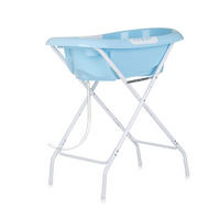BABYBADEWANNE Set Noemi blau Badewannenständer, klappbar, Wasserablauf, Ablagefächer, 88 cm - Blau, Kunststoff (45/83cm) - Chipolino