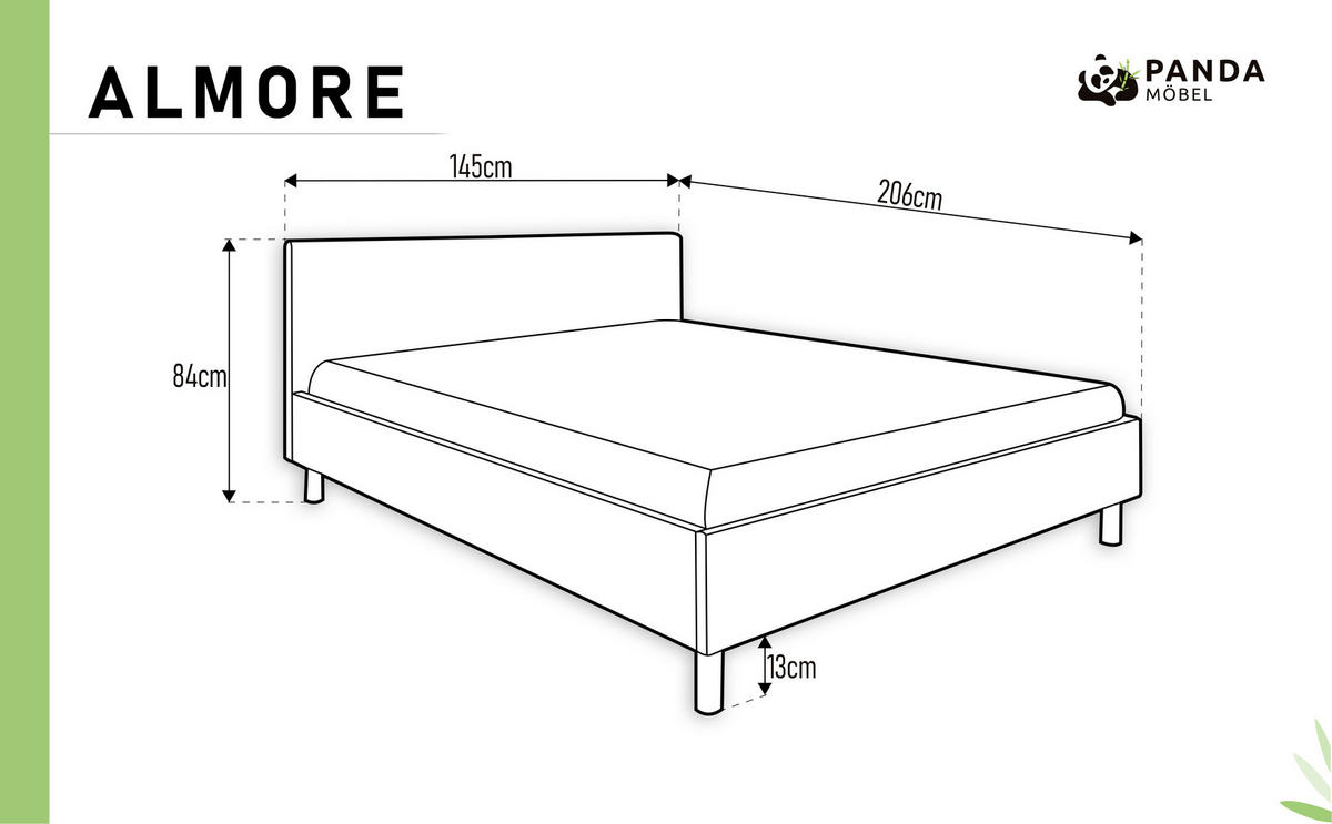 POLSTERBETT ALMORE 140x200cm Elegantes Polsterbett für modernen Wohnstil , Taschenfederkernmatratze LIORA(19cm), stahl - Dunkelgrau, Holz (140/200cm) - Panda Möbel