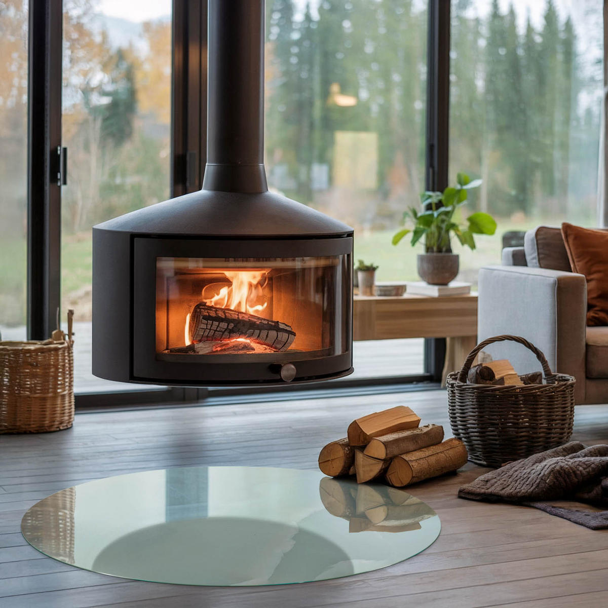 GLASPLATTE für Kamin Ø 100 cm - Türkis, Glas (100/100/0.4cm) - TULUP