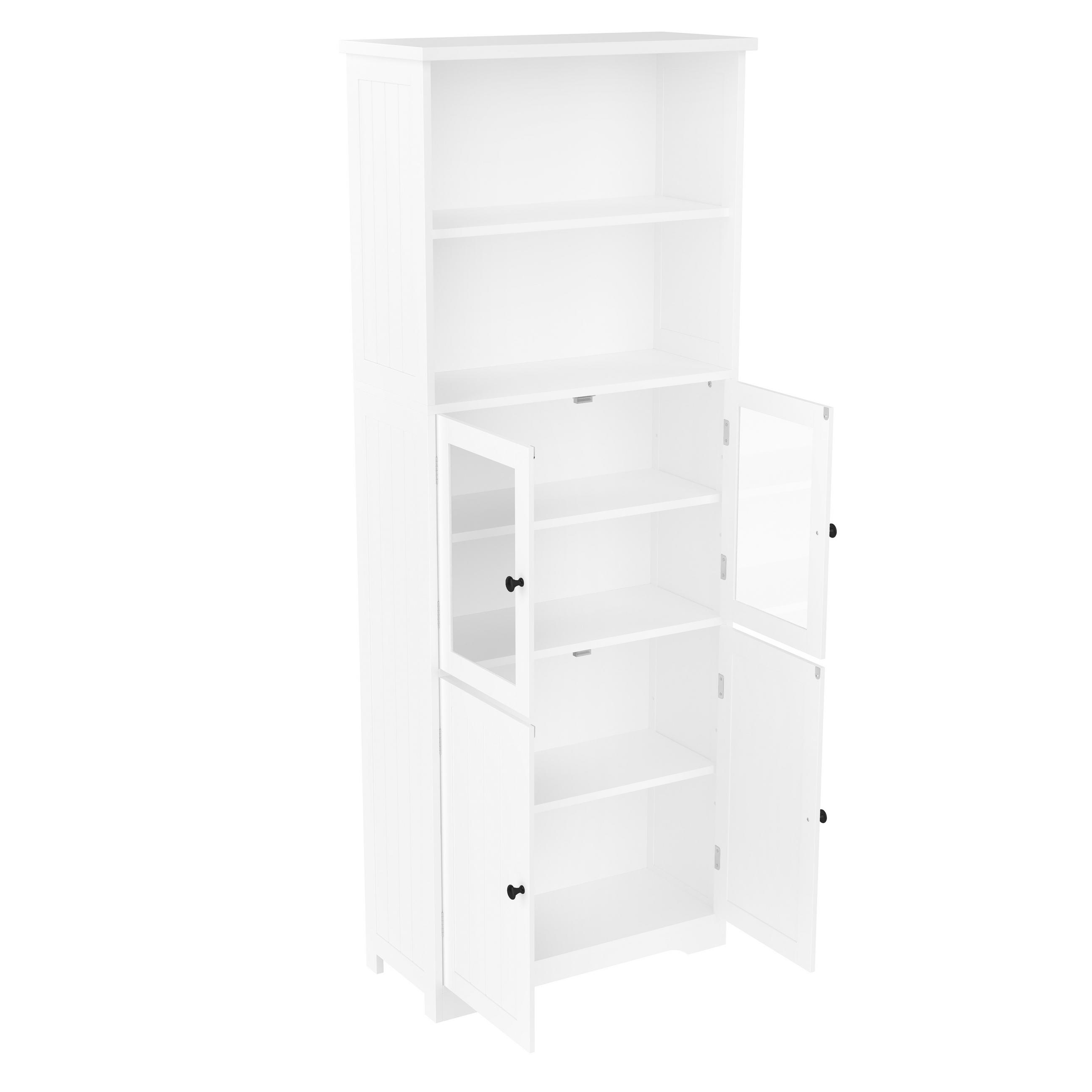 BADEZIMMER-HOCHSCHRANK 57.4x28.5x160cm in Weiß, feuchtigkeitsbeständig mit 4 Türen - Weiß, Holzwerkstoff (57.4/160/28.5cm) - Modfu