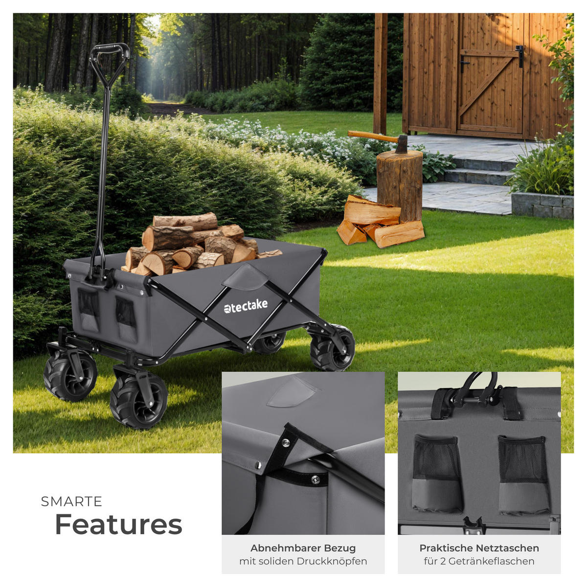 BOLLERWAGEN Heidrun, inklusive Tragetasche, Belastbarkeit 80 kg, grau - Grau, Textil (51/120.5/114cm) - tectake