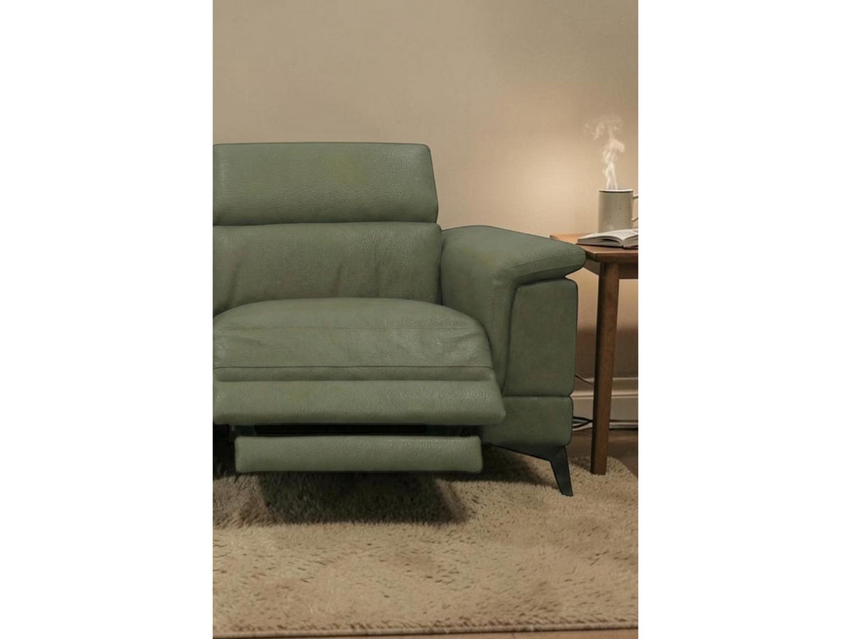 3-SITZER Sofa Planet Echtleder mit 1 x Relaxfunktion Olivgrün - Olivgrün, Leder/Metall (200/80/110cm)