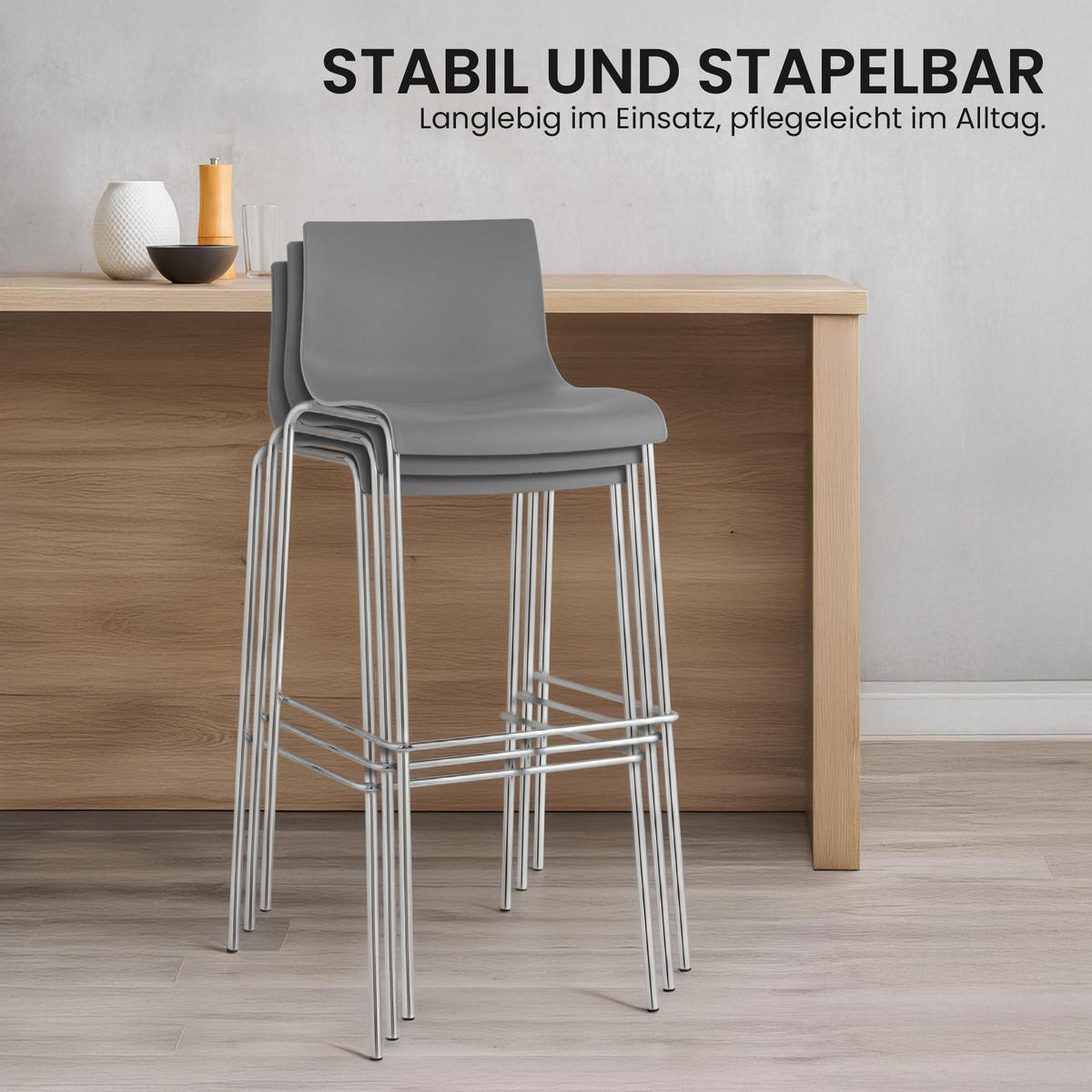 BARHOCKER 2er Set Kunststoff Grau - Chromfarben/Grau, Kunststoff/Metall (43/100/48cm) - CLP