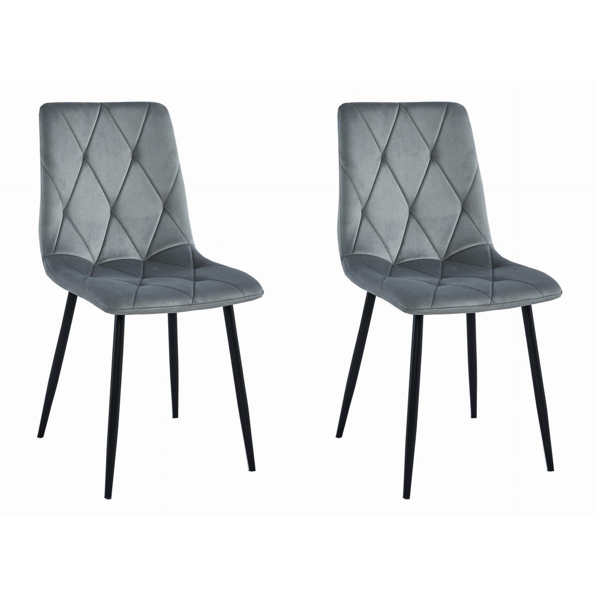 STUHL BOSA 2-er Set, Silbergrau, Schwarz Metallbeine - Hellgrau, Textil/Metall (43/90/51cm) - Komodee