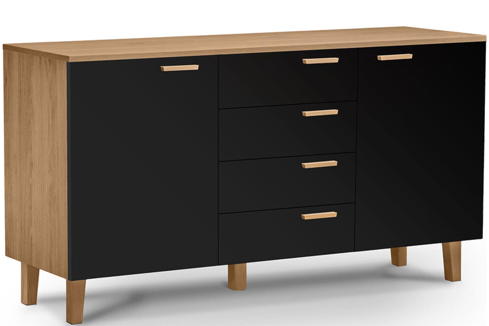 KOMBIKOMMODE FRISK 2 Türen und 4 Schubladen, schwarz - Eichefarben/Schwarz, Eichenholz/Holzwerkstoff (150/81/46cm) - KONSIMO®