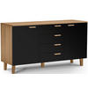 KOMBIKOMMODE FRISK 2 Türen und 4 Schubladen, schwarz - Eichefarben/Schwarz, Eichenholz/Holzwerkstoff (150/81/46cm) - KONSIMO®