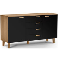 KOMBIKOMMODE FRISK 2 Türen und 4 Schubladen, schwarz - Eichefarben/Schwarz, Eichenholz/Holzwerkstoff (150/81/46cm) - KONSIMO®