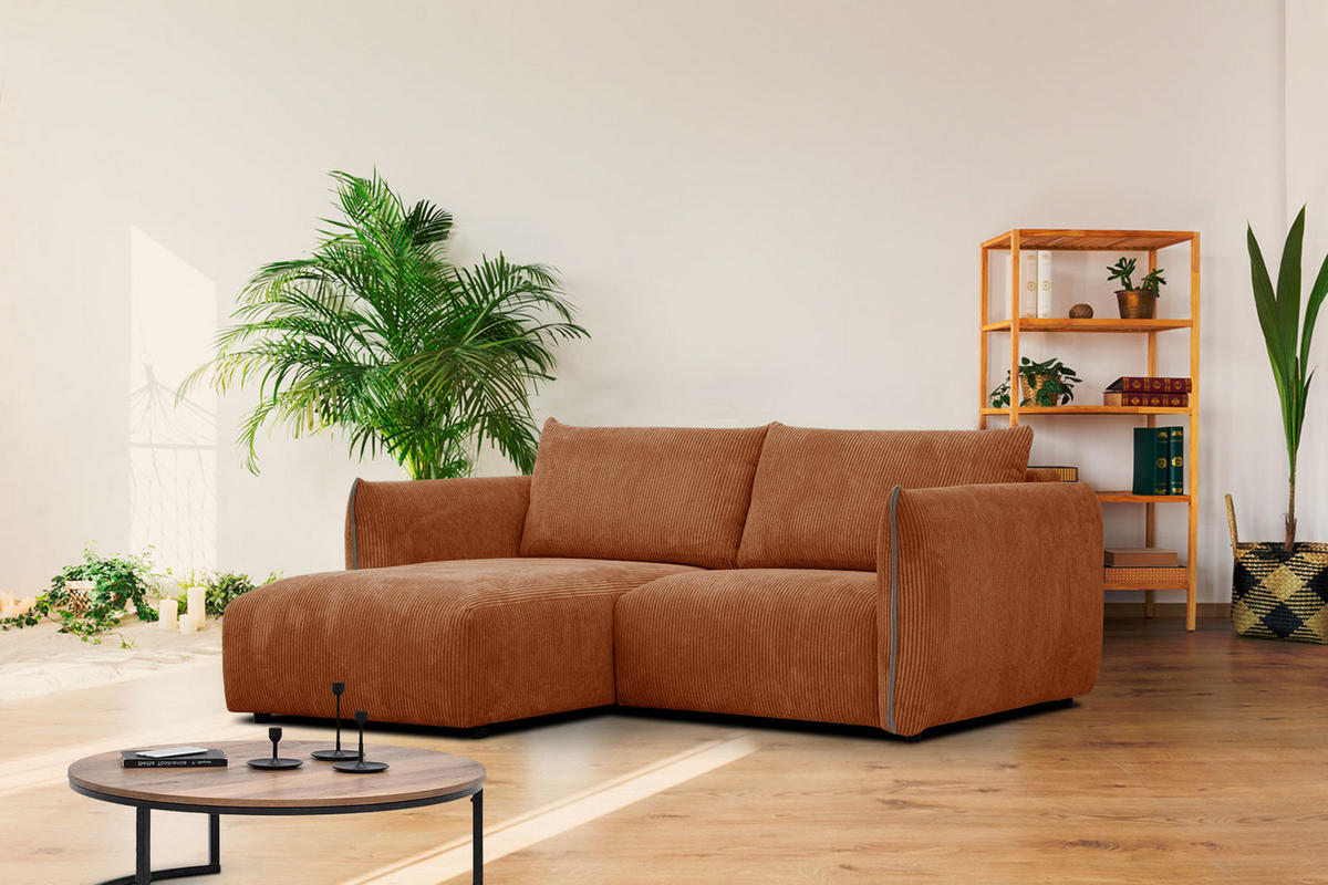 ECKSOFA TAUER 3-Sitzer, orange - Schwarz/Orange, Holzwerkstoff/Kunststoff (173/206cm) - Courtois Laville