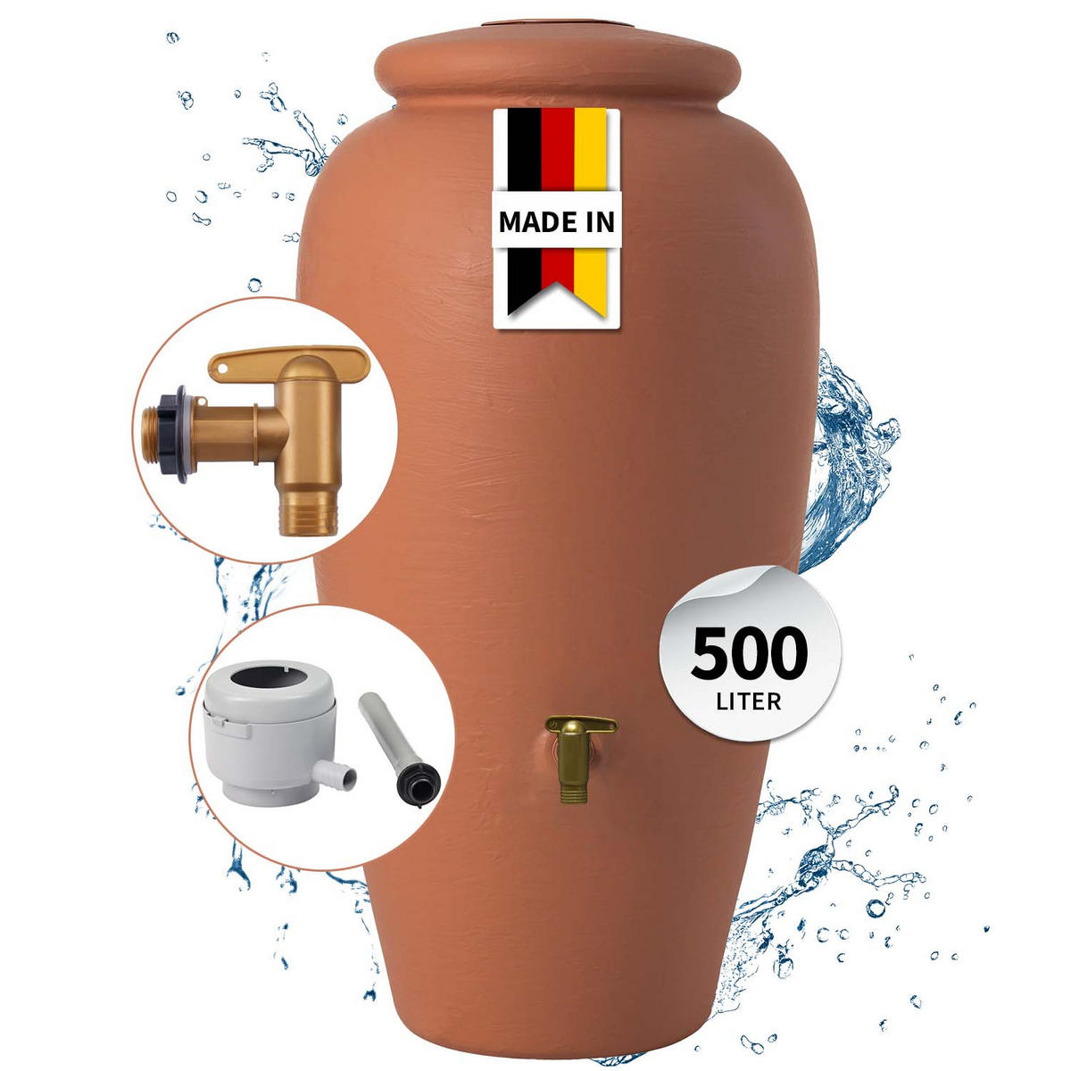 AMPHORE Regentonnen Komplett-Set 500 L kotta - Terracotta, Kunststoff (79/150/79cm) - GARANTIA