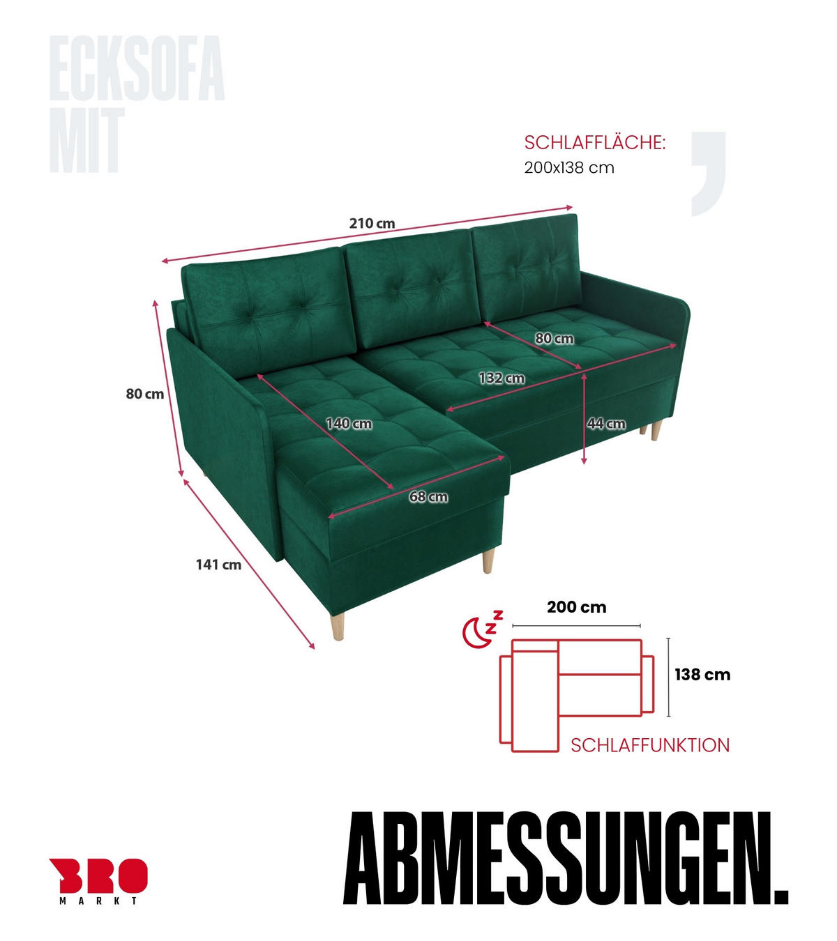 ECKSOFA Fado mit Schlaffunktion Grün Samtstoff - Grün, Textil (210/141cm) - Bromarkt