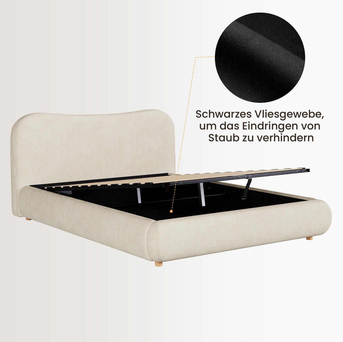 POLSTERBETT aus Chenille 160x200 cm Beige mit hydraulischem Bettkasten und Lattenrost - Beige, Textil (160/200cm) - Modfu