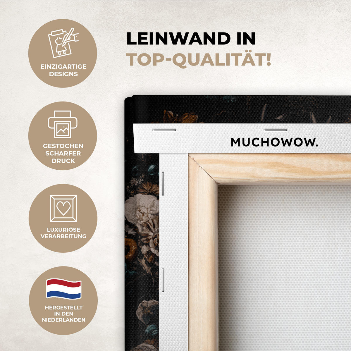 LEINWANDBILD Frau - Luxus - Blumen - Schmetterling - Porträt Deko Schlafzimmer 30x20 cm - Schwarz, Textil (30/20cm) - MuchoWow